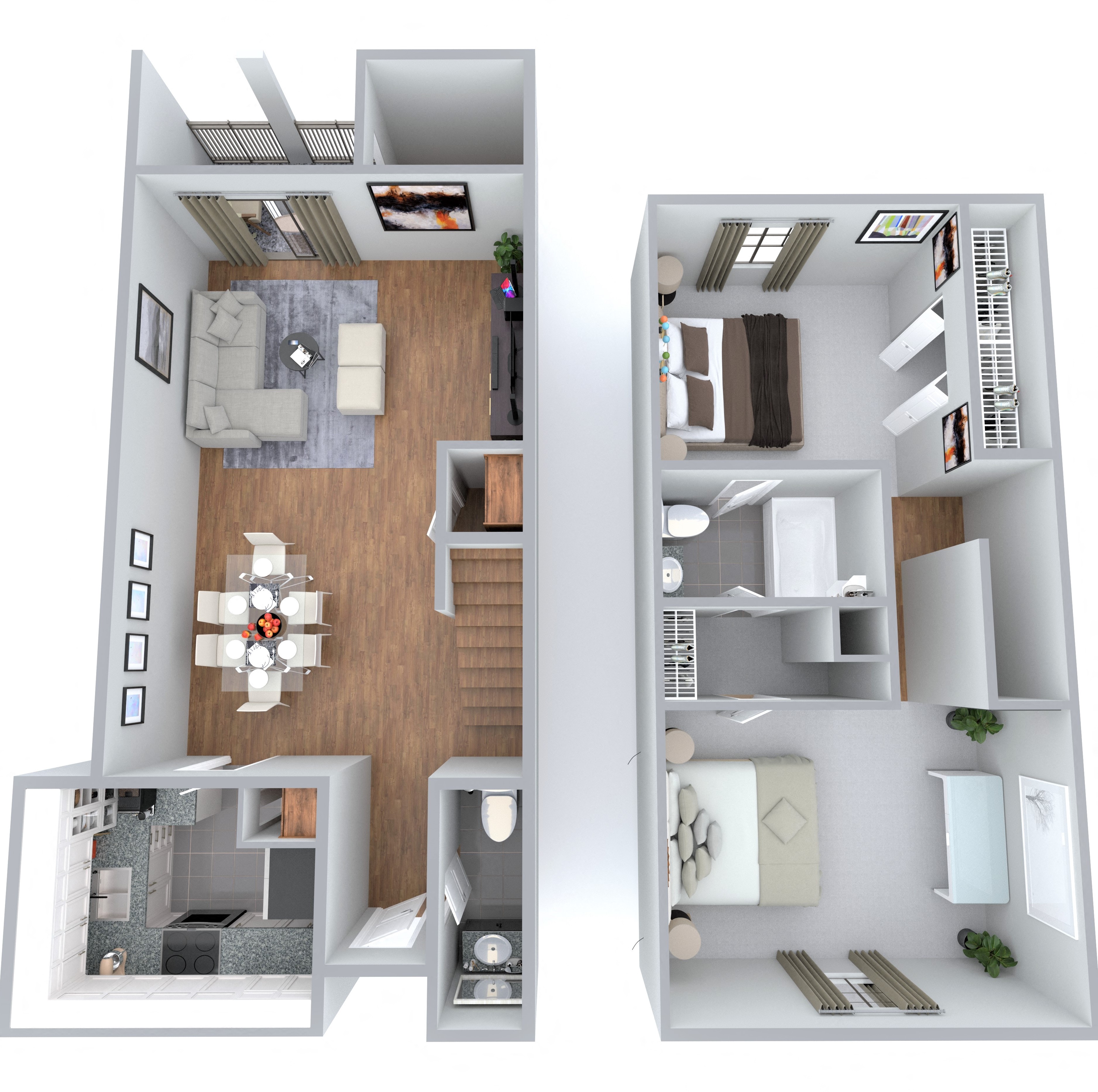 Floor plan for 2 beds, 1.5 baths, 1100 sqft
